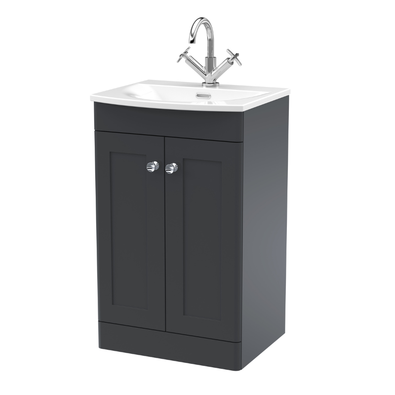 Nuie Classique 500mm Floor Standing 2-Door Unit & Curved Basin (1 size, Soft Black) - Brand New Bathrooms