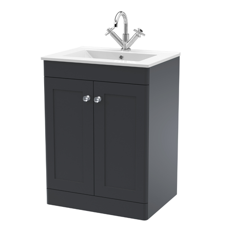 Nuie Classique 600mm Floor Standing 2-Door Vanity with Basin - 1 Tap Hole (1 size, Soft Black) - Brand New Bathrooms