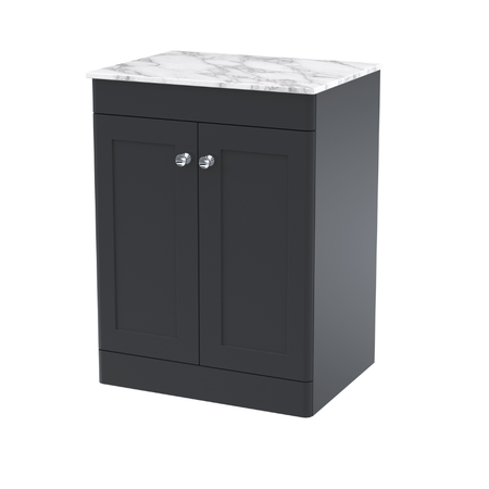 Nuie Classique 600mm Soft Black Floor Standing 2-Door Vanity With Marble Top (1 size, Soft Black) - Brand New Bathrooms