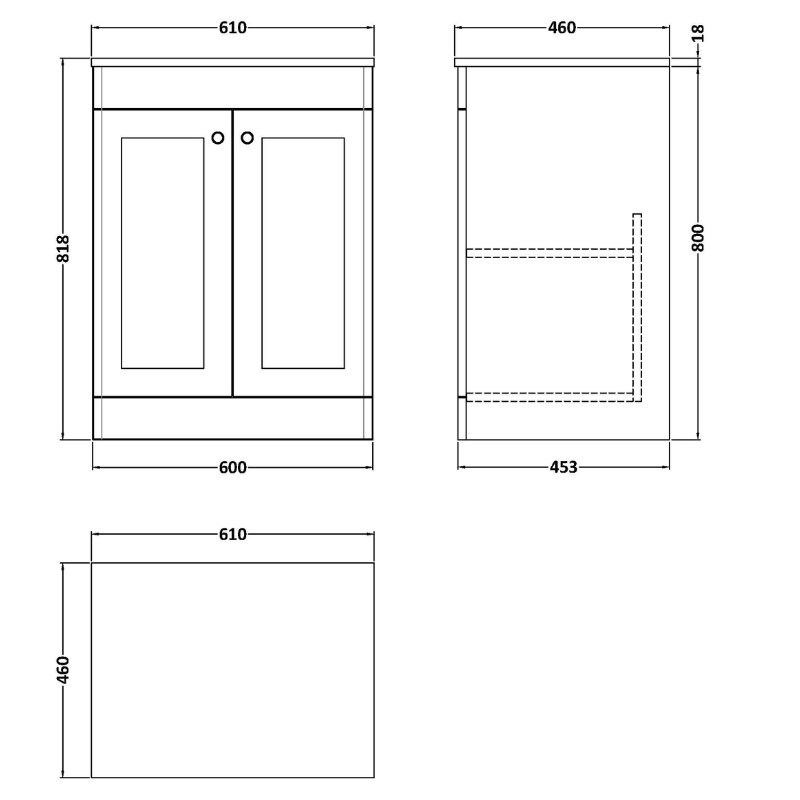 Nuie Classique 600mm Floor Standing 2-Door Vanity with Marble Top (1 size, Satin White) - Brand New Bathrooms