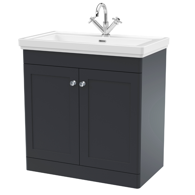Nuie Classique 830mm Floor Standing 2 Door Vanity Basin Unit With Handles (1 size, Soft Black) - Brand New Bathrooms