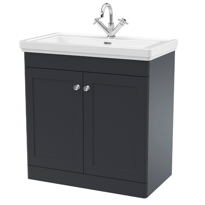 Nuie Classique 830mm Floor Standing 2 Door Vanity Basin Unit With Handles (1 size, Soft Black) - Brand New Bathrooms