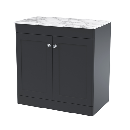Nuie Classique 800mm Floor Standing 2-Door Vanity with Marble Top (1 size, Soft Black) - Brand New Bathrooms
