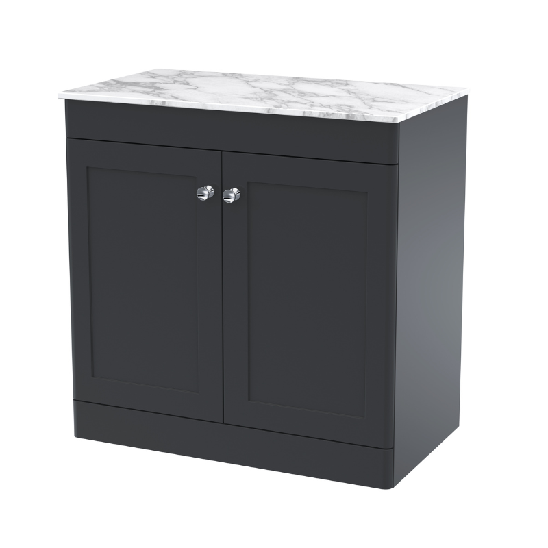 Nuie Classique 800mm Floor Standing 2-Door Vanity with Marble Top (1 size, Soft Black) - Brand New Bathrooms