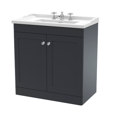 Nuie Classique 800mm Floor Standing Vanity Unit With 3 Tap Hole Basin (1 size, Soft Black) - Brand New Bathrooms