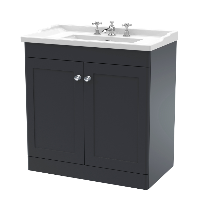 Nuie Classique 800mm Floor Standing Vanity Unit With 3 Tap Hole Basin (1 size, Soft Black) - Brand New Bathrooms