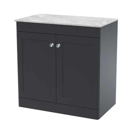 Nuie Classique 800mm Floor Standing 2-Door Vanity with Marble Top (1 size, Soft Black) - Brand New Bathrooms
