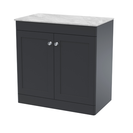 Nuie Classique 800mm Floor Standing 2-Door Vanity with Marble Top (1 size, Soft Black) - Brand New Bathrooms