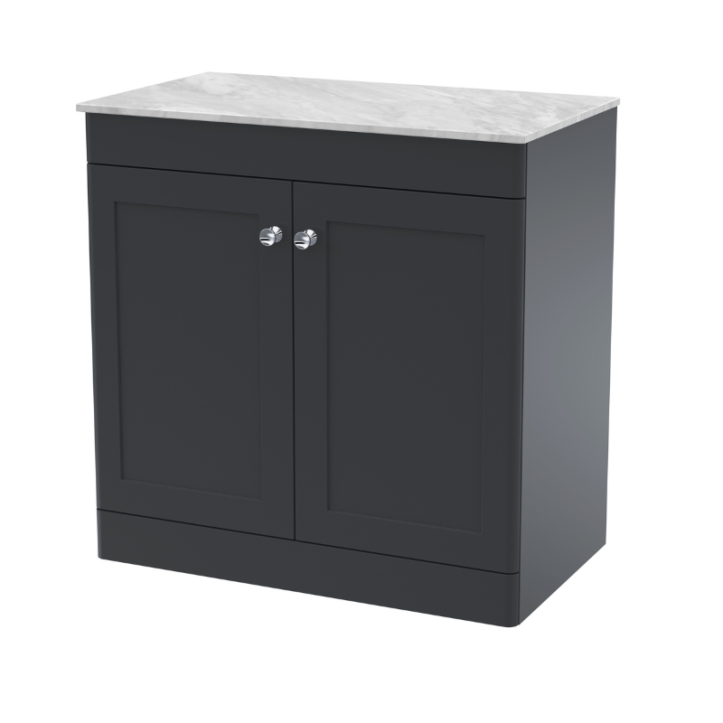 Nuie Classique 800mm Floor Standing 2-Door Vanity with Marble Top (1 size, Soft Black) - Brand New Bathrooms