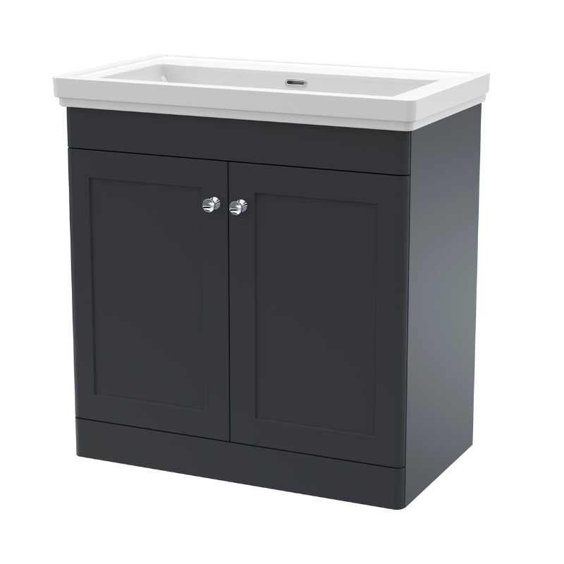 Nuie Classique 800mm Traditional Floor Standing 2 Door Vanity Unit With Basin (1 size, Soft Black) - Brand New Bathrooms