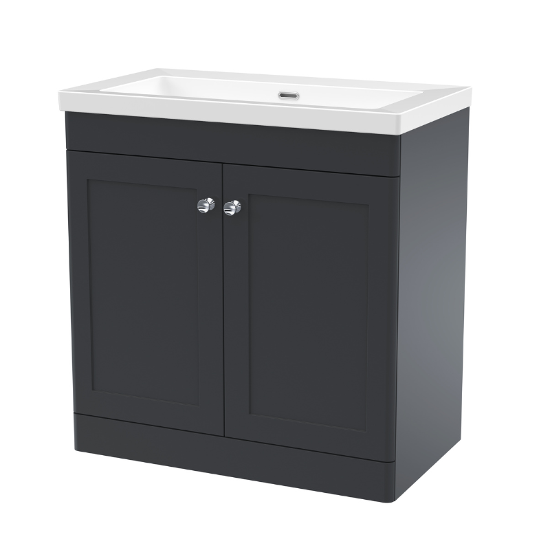 Nuie Classique 800mm Floor Standing 2-Door Vanity with Basin - 0 Tap Hole (1 size, Soft Black) - Brand New Bathrooms