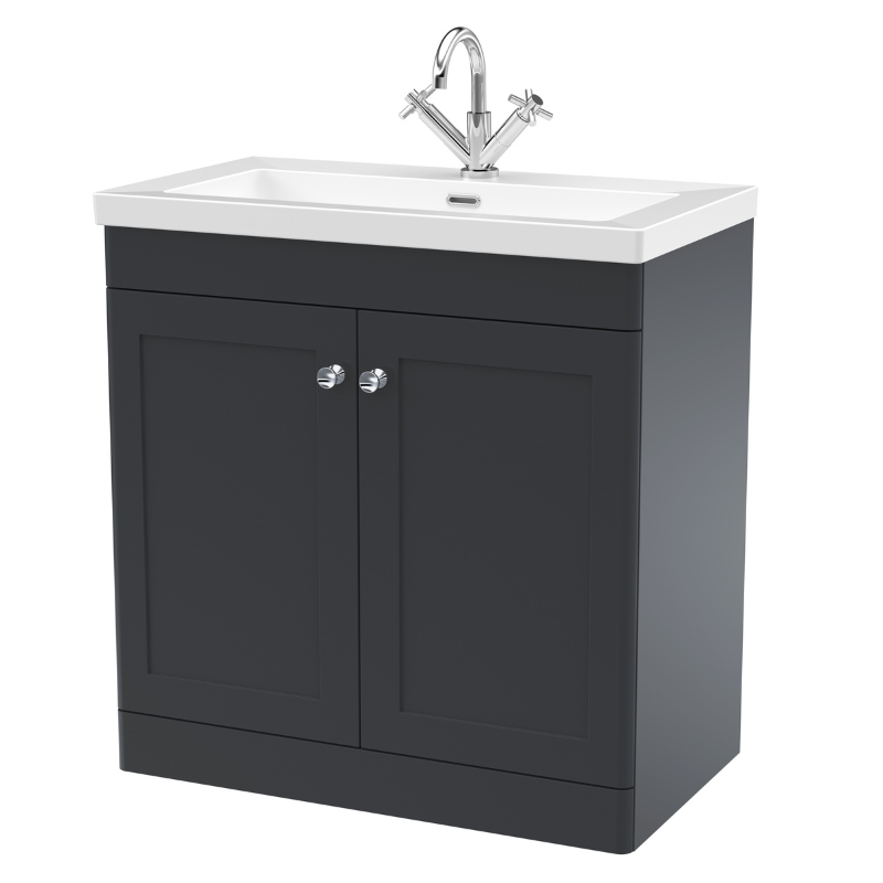Nuie Classique 800mm Floor Standing 2-Door Vanity Unit With Basin (1 size, Soft Black) - Brand New Bathrooms