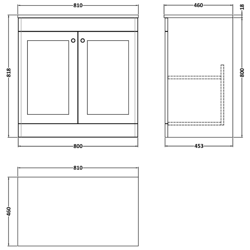 Nuie Classique 800mm Floor Standing 2-Door Vanity with Marble Top (1 size, Soft Black) - Brand New Bathrooms