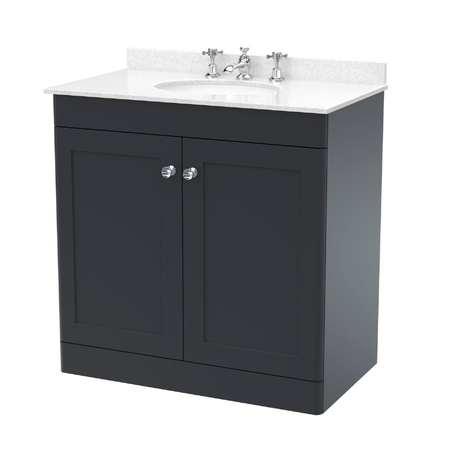 Nuie Classique 800mm Floor Standing Vanity Unit With Basin & Marble Top, 3 Tap Hole (1 size, Soft Black) - Brand New Bathrooms