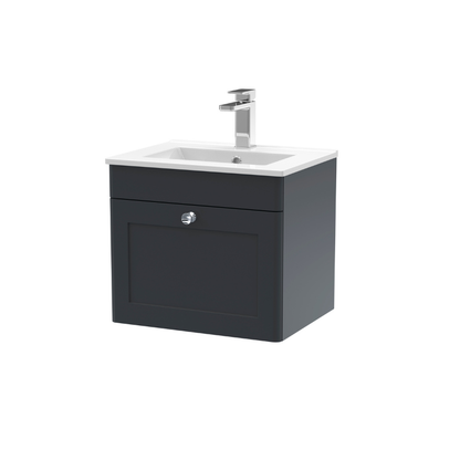 Nuie Classique 500mm Wall Hung 1 Drawer Unit With Basin 2 (1 size, Soft Black) - Brand New Bathrooms
