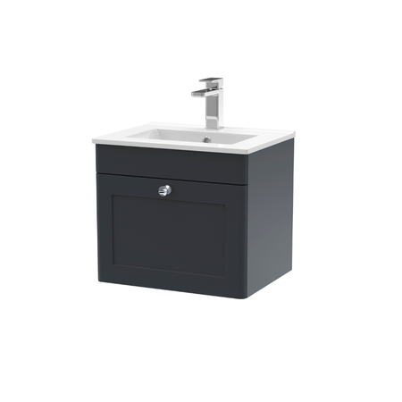 Nuie Classique 500mm Wall Hung 1 Drawer Unit With Basin 2 (1 size, Soft Black) - Brand New Bathrooms