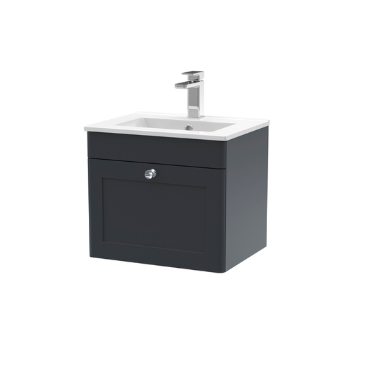 Nuie Classique 500mm Wall Hung 1 Drawer Unit With Basin 2 (1 size, Soft Black) - Brand New Bathrooms