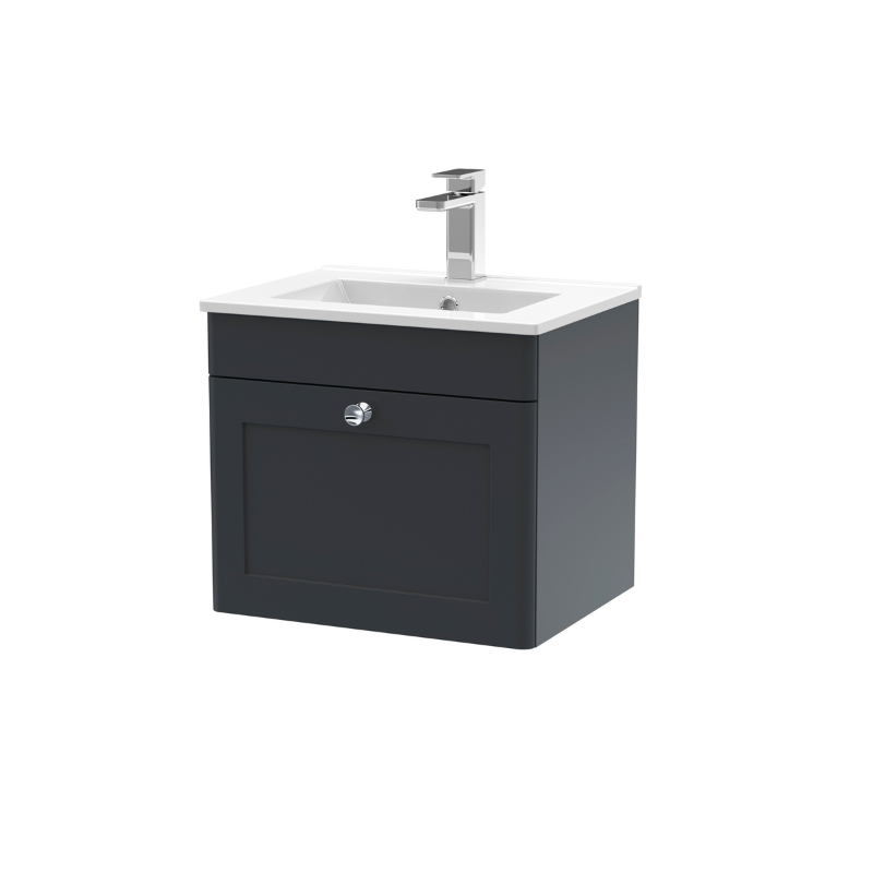 Nuie Classique 500mm Wall Hung 1 Drawer Unit With Basin 2 (1 size, Soft Black) - Brand New Bathrooms