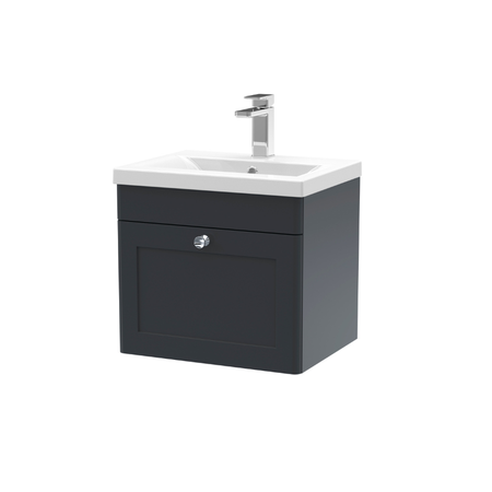 Nuie Classique 500mm Wall Hung 1 Drawer Vanity Unit & Basin 1 (1 size, Soft Black) - Brand New Bathrooms