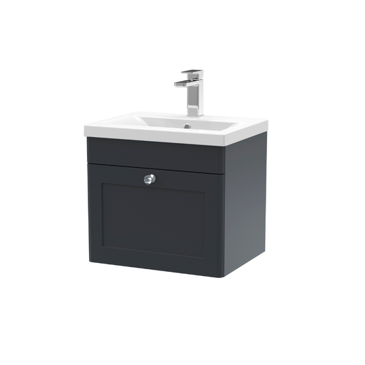 Nuie Classique 500mm Wall Hung 1 Drawer Vanity Unit & Basin 1 (1 size, Soft Black) - Brand New Bathrooms
