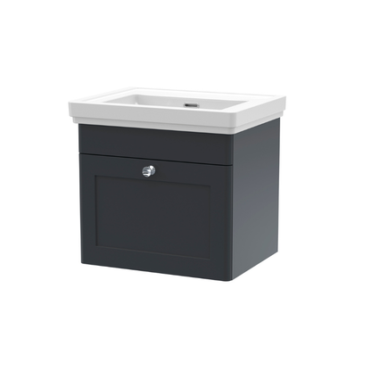 Nuie Classique 500mm Wall Hung 1 Drawer Vanity Unit with Basin (1 size, Soft Black) - Brand New Bathrooms