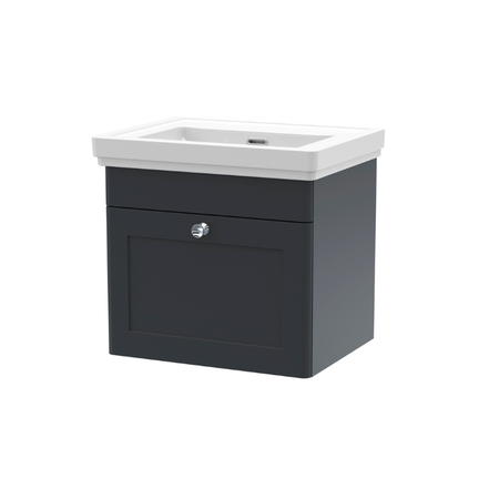 Nuie Classique 500mm Wall Hung 1 Drawer Vanity Unit with Basin (1 size, Soft Black) - Brand New Bathrooms