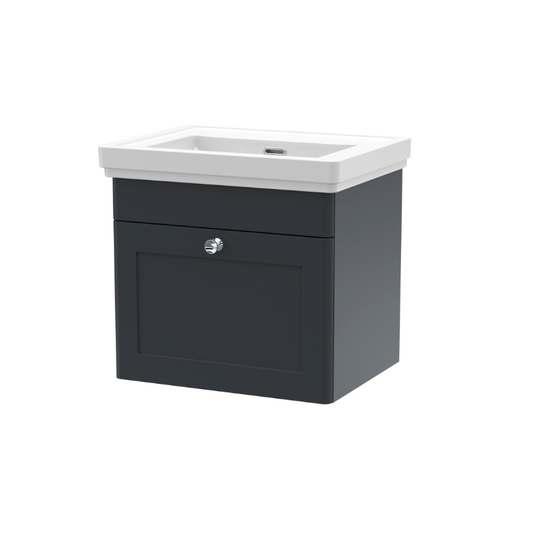 Nuie Classique 500mm Wall Hung 1 Drawer Vanity Unit with Basin (1 size, Soft Black) - Brand New Bathrooms