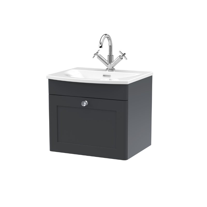 Nuie Classique 500mm Wall Hung 1 Drawer Unit With Basin (1 size, Soft Black) - Brand New Bathrooms