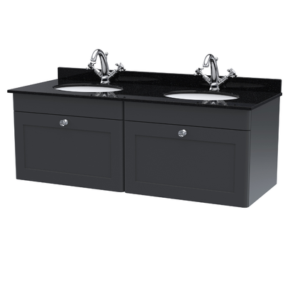 Nuie Classique 1200mm Wall Hung 2 Drawer Vanity & Marble Top (1 size, Soft Black) - Brand New Bathrooms