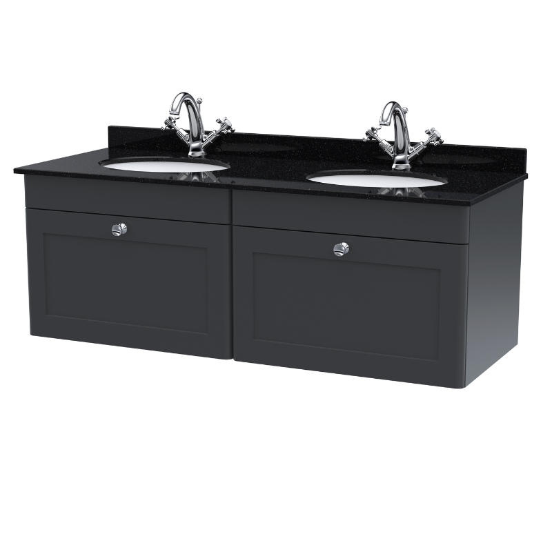 Nuie Classique 1200mm Wall Hung 2 Drawer Vanity & Marble Top (1 size, Soft Black) - Brand New Bathrooms