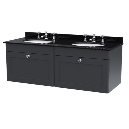 Nuie Classique 1200mm Wall Hung 2 Drawer Vanity & Marble Top (1 size, Soft Black) - Brand New Bathrooms