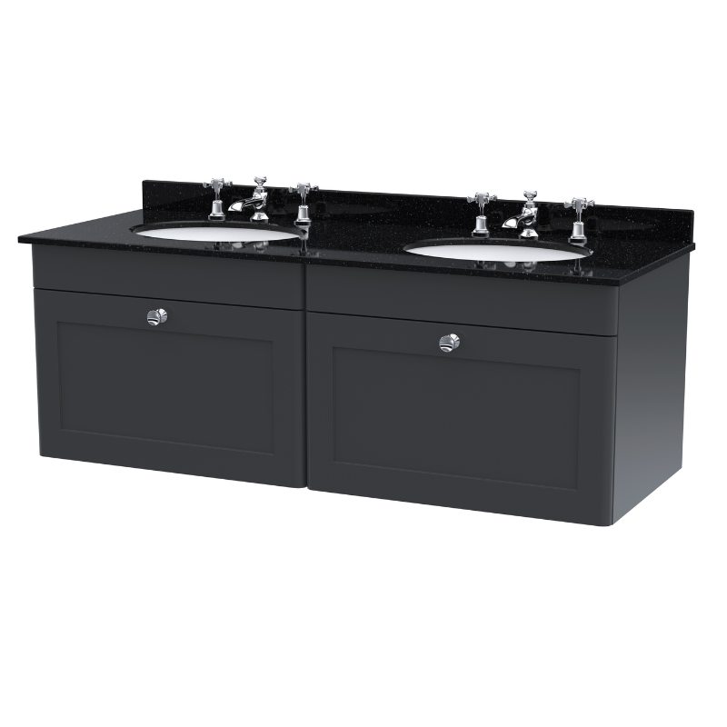 Nuie Classique 1200mm Wall Hung 2 Drawer Vanity & Marble Top (1 size, Soft Black) - Brand New Bathrooms