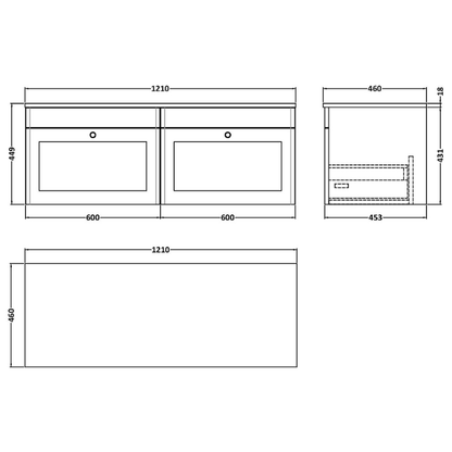 Nuie Classique 1200mm Wall Hung 2-Drawer Vanity with Marble Top (1 size, Satin White) - Brand New Bathrooms
