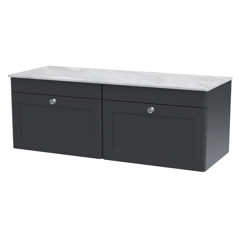 Nuie Classique 1200mm Wall Hung 2-Drawer Vanity with Marble Top (1 size, Soft Black) - Brand New Bathrooms