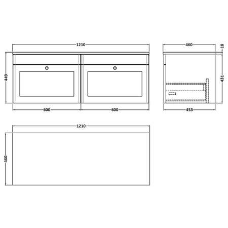 Nuie Classique 1200mm Wall Hung 2-Drawer Vanity with Marble Top (1 size, Soft Black) - Brand New Bathrooms