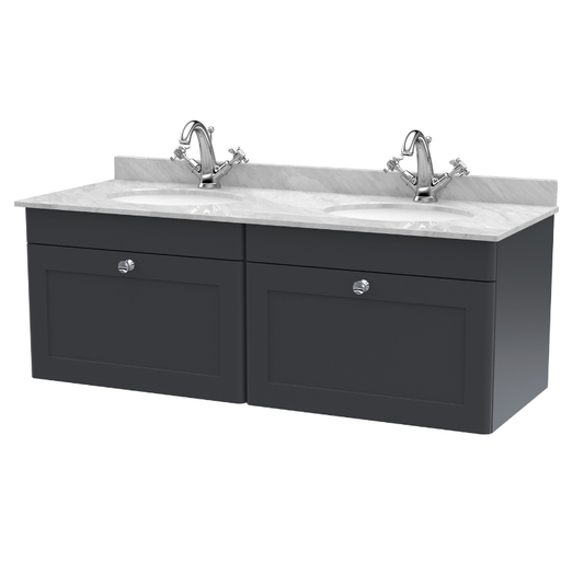 Nuie Classique 1200mm Wall Hung 2 Drawer Vanity & Marble Top (1 size, Soft Black) - Brand New Bathrooms
