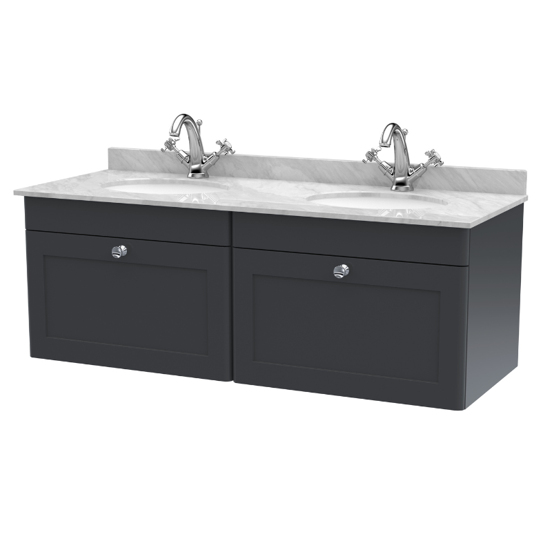 Nuie Classique 1200mm Wall Hung 2 Drawer Vanity & Marble Top (1 size, Soft Black) - Brand New Bathrooms