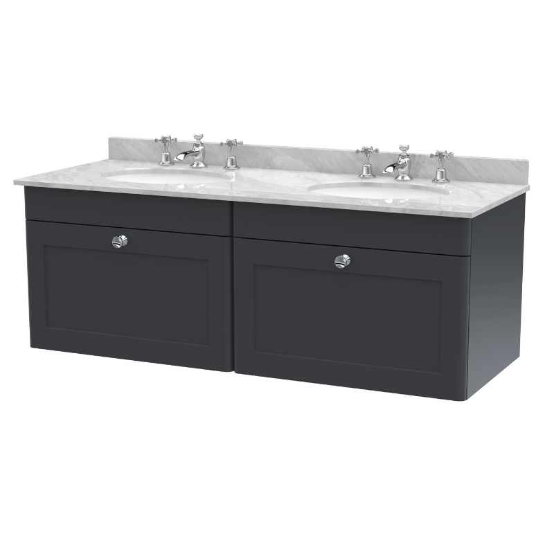 Nuie Classique 1200mm Wall Hung 2 Drawer Vanity & Marble Top (1 size, Soft Black) - Brand New Bathrooms