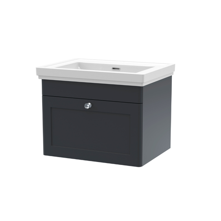 Nuie Classique 600mm Wall Hung Vanity Unit Including Basin (1 size, Soft Black) - Brand New Bathrooms