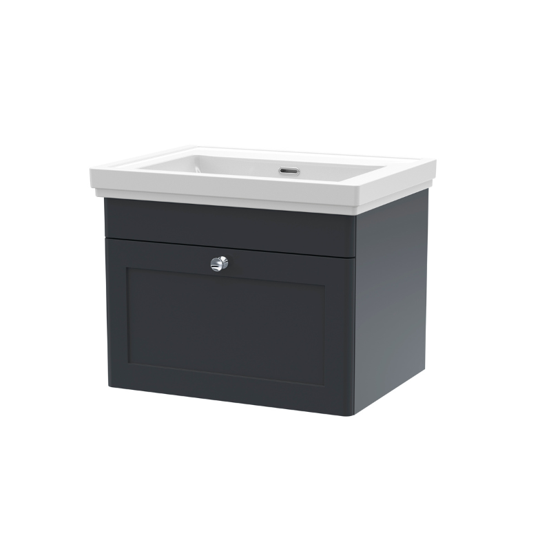 Nuie Classique 600mm Wall Hung Vanity Unit Including Basin (1 size, Soft Black) - Brand New Bathrooms