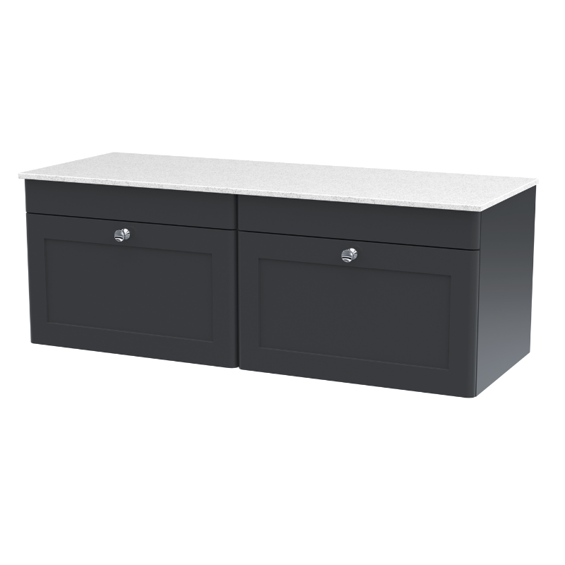 Nuie Classique 1200mm Wall Hung 2-Drawer Vanity with Marble Top (1 size, Soft Black) - Brand New Bathrooms