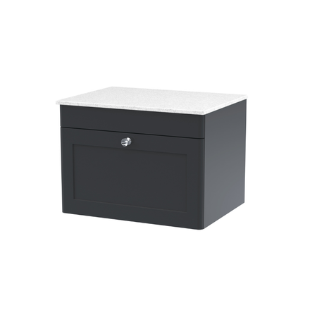 Nuie Classique 600mm Wall Hung 1-Drawer Vanity with Marble Top (1 size, Soft Black) - Brand New Bathrooms