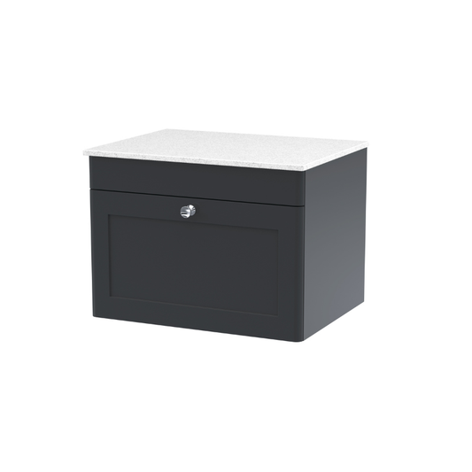 Nuie Classique 600mm Wall Hung 1-Drawer Vanity with Marble Top (1 size, Soft Black) - Brand New Bathrooms