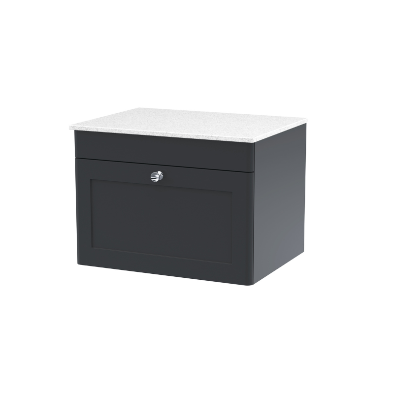Nuie Classique 600mm Wall Hung 1-Drawer Vanity with Marble Top (1 size, Soft Black) - Brand New Bathrooms