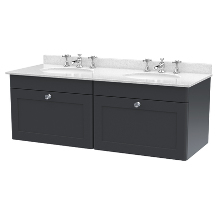 Nuie Classique 1200mm Wall Hung 2 Drawer Vanity & Marble Top (1 size, Soft Black) - Brand New Bathrooms