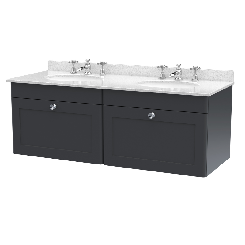 Nuie Classique 1200mm Wall Hung 2 Drawer Vanity & Marble Top (1 size, Soft Black) - Brand New Bathrooms