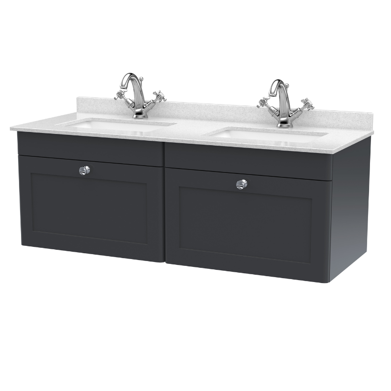 Nuie Classique 1200mm Wall Hung 2 Drawer Vanity & Marble Top (1 size, Soft Black) - Brand New Bathrooms