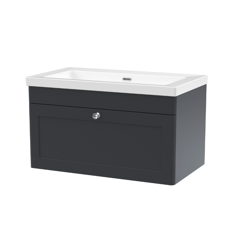 Nuie Classique 800mm Wall Hung Vanity Unit with Basin With Soft Close Drawer (1 size, Soft Black) - Brand New Bathrooms