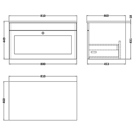Nuie Classique 800mm Wall Hung Single Drawer Vanity with Marble Top (1 size, Soft Black) - Brand New Bathrooms