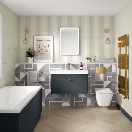 Nuie Classique 830mm Wall Hung 1 Drawer Vanity Unit With 1 Tap Hole Basin (1 size, Soft Black) - Brand New Bathrooms